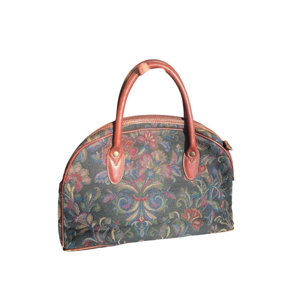 Vintage Liz Claiborne Floral Tapestry VIBRANT Handbag Satchel VGUC 1990